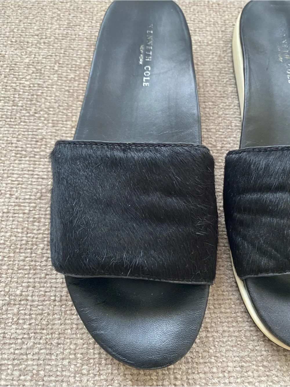Kenneth Cole Black Slide Sandal with White Platform Trim